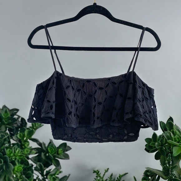 Eyelet Crop Top With Ruffle Flounce Detail & Adjustable Straps - Picture 1 of 10